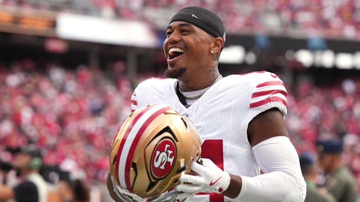 Sep 28, 2025; Santa Clara, California, USA; San Francisco 49ers wide receiver Kendrick Bourne (84) before the game against the Jacksonville Jaguars at Levi's Stadium. 