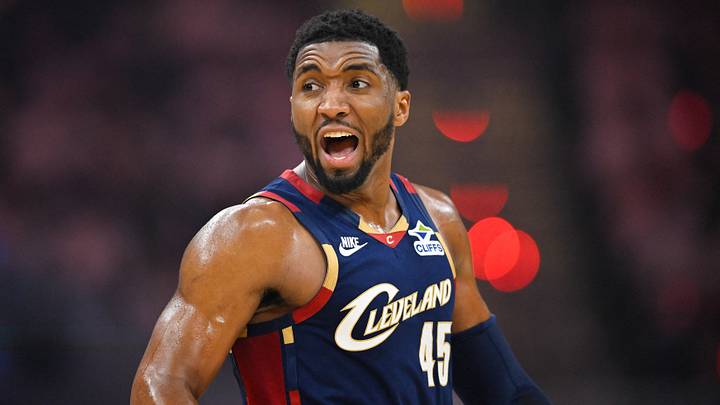 May 23, 2026; Cleveland, Ohio, USA; Cleveland Cavaliers guard Donovan Mitchell (45) reacts in the third quarter against the New York Knicks during game three of the eastern conference finals for the 2026 NBA playoffs at Rocket Arena. Mandatory Credit: David Richard-Imagn Images May 23, 2026; Cleveland, Ohio, USA; Cleveland Cavaliers guard Donovan Mitchell (45) reacts in the third quarter against the New York Knicks during game three of the eastern conference finals for the 2026 NBA playoffs at Rocket Arena. Mandatory Credit: David Richard-Imagn Images