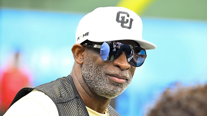 Mar 30, 2024; Arlington, TX, USA; Colorado Buffaloes football head coach Deion Sanders before the