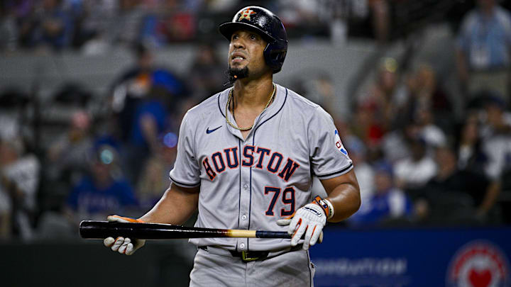 Apr 5, 2024; Arlington, Texas, USA; Houston Astros first base Jose Abreu (79) during the game between the Texas Rangers and the Houston Astros at Globe Life Field