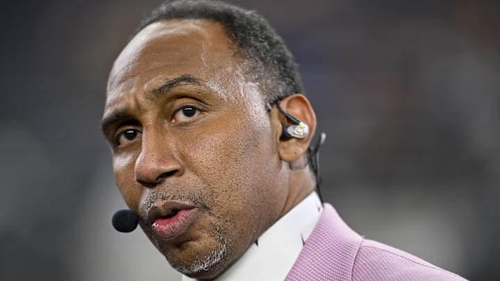 ESPN commentator Stephen A. Smith looks on before the game between the Dallas Cowboys and the Arizona Cardinals at AT&T Stadium. 