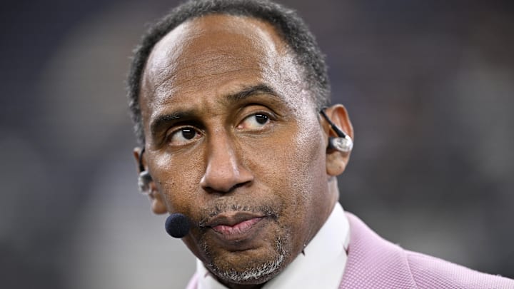 ESPN commentator Stephen A. Smith looks on before the game between the Dallas Cowboys and the Arizona Cardinals at AT&T Stadium. 