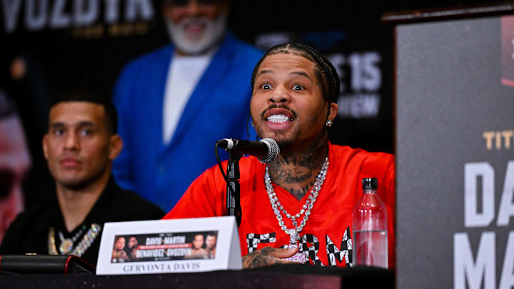 GERVONTA DAVIS having fun and full of energy during the press conference on May 5, 2024.