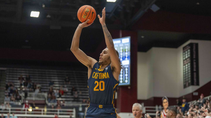 Mar 7, 2024; Stanford, California, USA; California Golden Bears guard Jaylon Tyson (20) shoots the basketball during the second half against the Stanford Cardinal at Maples Pavillion. Mandatory Credit: Neville E. Guard-USA TODAY Sports