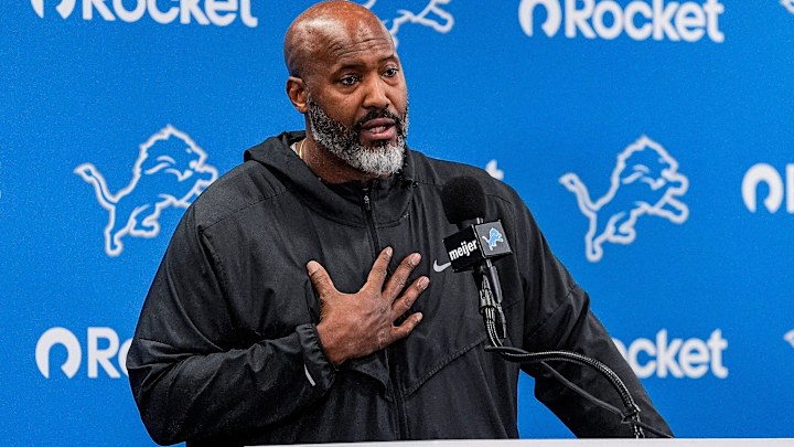 Detroit Lions executive vice president and general manager Brad Holmes speaks during media availability at Meijer Performance Center in Allen Park on Thursday, Jan. 8, 2026.