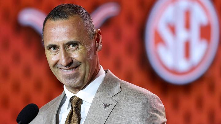 Jul 23, 2026; Tampa, FL, USA; Texas Longhorns head coach Steve Sarkisian speaks to the press during SEC Football Kickoff Media Day at the Tampa Marriott. Mandatory Credit: Nathan Ray Seebeck-Imagn Images