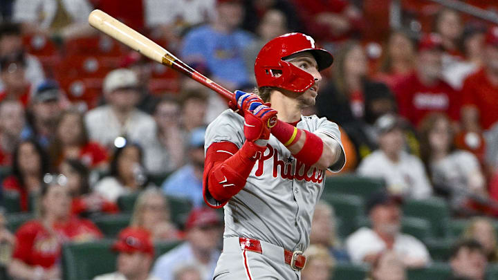 Apr 8, 2024; St. Louis, Missouri, USA; Philadelphia Phillies second baseman Bryson Stott Apr 8, 2024; St. Louis, Missouri, USA; Philadelphia Phillies second baseman Bryson Stott