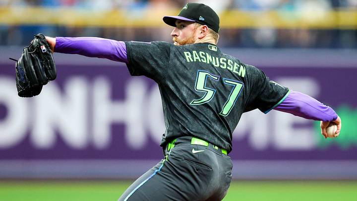 Aug 1, 2026; St. Petersburg, Florida, USA; Tampa Bay Rays starting pitcher Drew Rasmussen (57) throws a pitch against the Chicago White Sox in the fourth inning at Tropicana Field. Mandatory Credit: Nathan Ray Seebeck-Imagn Images Aug 1, 2026; St. Petersburg, Florida, USA; Tampa Bay Rays starting pitcher Drew Rasmussen (57) throws a pitch against the Chicago White Sox in the fourth inning at Tropicana Field. Mandatory Credit: Nathan Ray Seebeck-Imagn Images