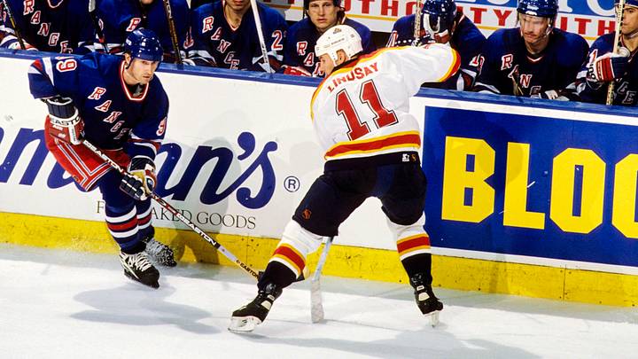 New York Rangers' Wayne Gretzky (99) in action against the Florida Panthers' Bill Lindsay (11) during the 1997-98 season at Miami Arena. Mandatory Credit: RVR Photos-USA TODAY Sports New York Rangers' Wayne Gretzky (99) in action against the Florida Panthers' Bill Lindsay (11) during the 1997-98 season at Miami Arena. Mandatory Credit: RVR Photos-USA TODAY Sports