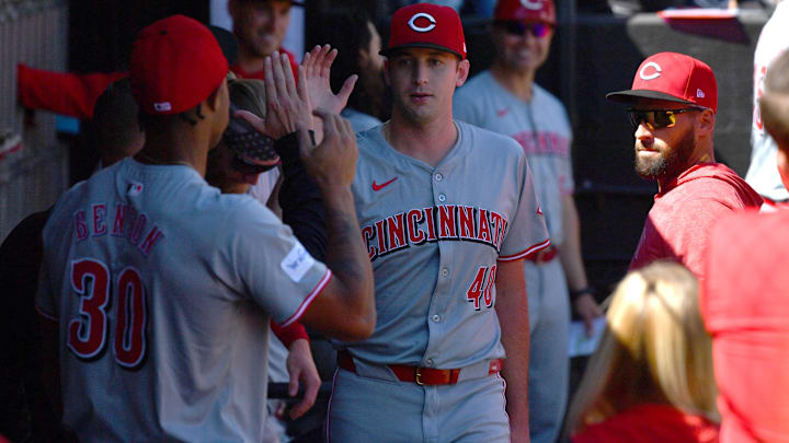 Apr 13, 2024; Chicago, Illinois, USA; Cincinnati Reds starting pitcher Nick Lodolo (40) celebrates Apr 13, 2024; Chicago, Illinois, USA; Cincinnati Reds starting pitcher Nick Lodolo (40) celebrates