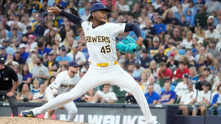 Aug 9, 2026; Milwaukee, Wisconsin, USA; Milwaukee Brewers relief pitcher Abner Uribe (45) delivers a pitch against the Minnesota Twins in the eighth inning at American Family Field. Mandatory Credit: Michael McLoone-Imagn Images Aug 9, 2026; Milwaukee, Wisconsin, USA; Milwaukee Brewers relief pitcher Abner Uribe (45) delivers a pitch against the Minnesota Twins in the eighth inning at American Family Field. Mandatory Credit: Michael McLoone-Imagn Images