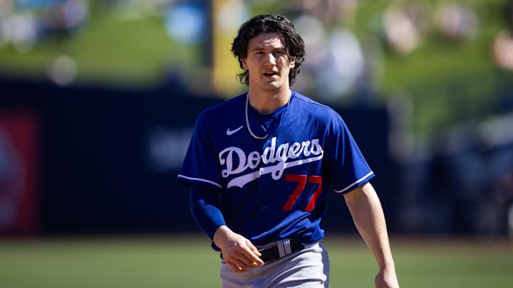 Feb 25, 2023; Phoenix, Arizona, USA; Los Angeles Dodgers outfielder James Outman against the