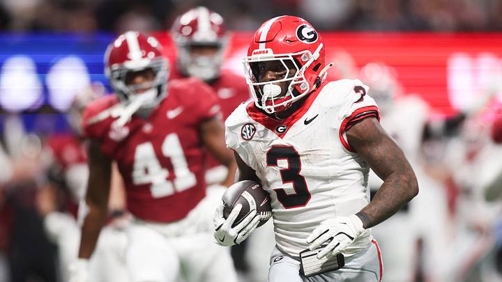 Dec 6, 2025; Atlanta, GA, USA; Georgia Bulldogs running back Nate Frazier (3) rushes for a touchdown during the third quarter against the Alabama Crimson Tide during the 2025 SEC Championship game at Mercedes-Benz Stadium. Mandatory Credit: Brett Davis-Imagn Images Dec 6, 2025; Atlanta, GA, USA; Georgia Bulldogs running back Nate Frazier (3) rushes for a touchdown during the third quarter against the Alabama Crimson Tide during the 2025 SEC Championship game at Mercedes-Benz Stadium. Mandatory Credit: Brett Davis-Imagn Images