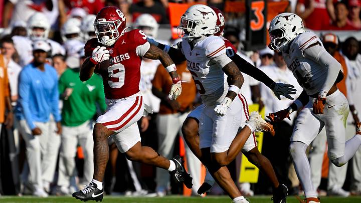 Oct 10, 2026; Dallas, Texas, USA; Oklahoma Sooners running back Lloyd Avant (9) runs with the ball against the Texas Longhorns during the third quarter at Cotton Bowl. Mandatory Credit: Jerome Miron-Imagn Images Oct 10, 2026; Dallas, Texas, USA; Oklahoma Sooners running back Lloyd Avant (9) runs with the ball against the Texas Longhorns during the third quarter at Cotton Bowl. Mandatory Credit: Jerome Miron-Imagn Images