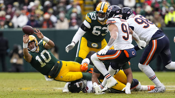 Green Bay Packers quarterback Jordan Love was injured during this play against the Chicago Bears.