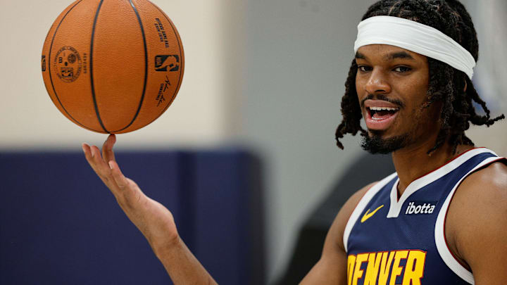 Sep 26, 2024; Denver, Co, USA; Denver Nuggets center DaRon Holmes II (14) during Denver Nuggets Media Day. Mandatory Credit: Isaiah J. Downing-Imagn Images