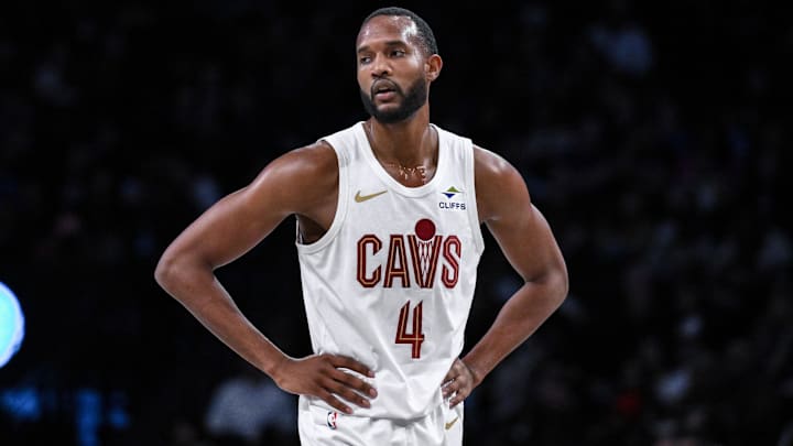 Feb 20, 2025; Brooklyn, New York, USA; Cleveland Cavaliers forward Evan Mobley (4) during the first half against the Brooklyn Nets at Barclays Center. Mandatory Credit: John Jones-Imagn Images Feb 20, 2025; Brooklyn, New York, USA; Cleveland Cavaliers forward Evan Mobley (4) during the first half against the Brooklyn Nets at Barclays Center. Mandatory Credit: John Jones-Imagn Images