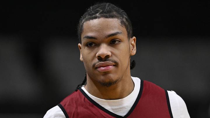 Mar 25, 2026; San Jose, CA, USA; Arkansas Razorbacks guard Darius Acuff Jr. (5) looks on during a practice session ahead of the west regional of the men's 2026 NCAA Tournament at SAP Center. Mandatory Credit: Eakin Howard-Imagn Images Mar 25, 2026; San Jose, CA, USA; Arkansas Razorbacks guard Darius Acuff Jr. (5) looks on during a practice session ahead of the west regional of the men's 2026 NCAA Tournament at SAP Center. Mandatory Credit: Eakin Howard-Imagn Images