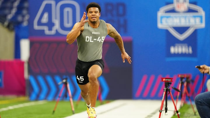 Feb 29, 2024; Indianapolis, IN, USA; Penn State defensive lineman Chop Robinson (DL45) works out
