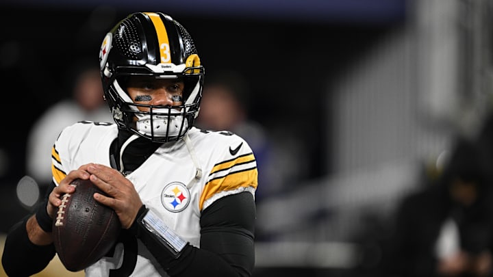 Jan 11, 2025; Baltimore, Maryland, USA; Pittsburgh Steelers quarterback Russell Wilson (3) warms up before an AFC wild card game against the Baltimore Ravens at M&T Bank Stadium. Mandatory Credit: Tommy Gilligan-Imagn Images Jan 11, 2025; Baltimore, Maryland, USA; Pittsburgh Steelers quarterback Russell Wilson (3) warms up before an AFC wild card game against the Baltimore Ravens at M&T Bank Stadium. Mandatory Credit: Tommy Gilligan-Imagn Images
