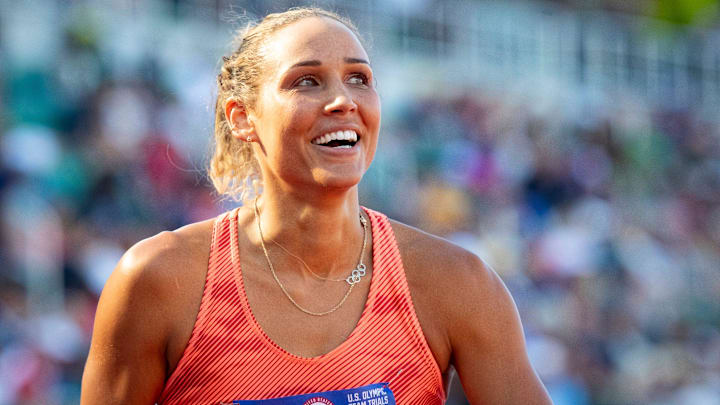Lolo Jones competes in the first round of the women’s 100 meter hurdles during day eight of the U.S. Olympic Track & Field Trials.