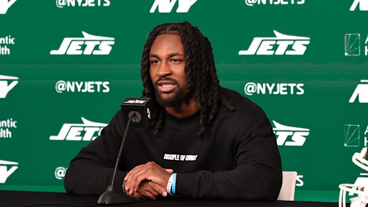 Apr 24, 2026; Florham Park, NJ, USA; New York Jets Draft pick, wide receiver Omar Cooper Jr. at Atlantic Health Jets Training Center. Mandatory Credit: Jess Stiles-Imagn Images