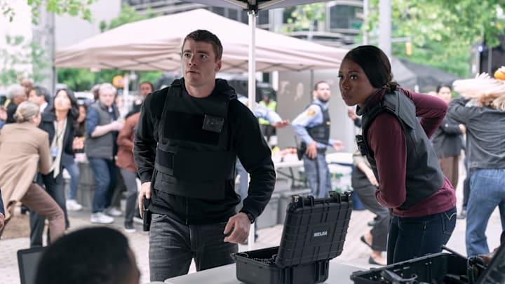 The Night Agent. (L to R) Gabriel Basso as Peter Sutherland, Amanda Warren as Catherine in episode 210 of The Night Agent. Cr. Christopher Saunders/Netflix © 2024