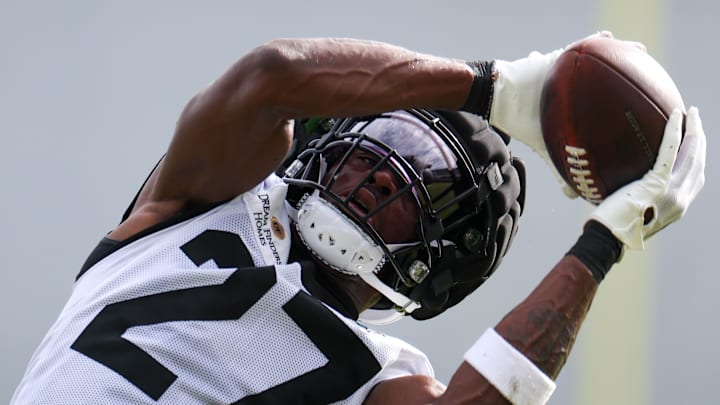 Jul 25, 2024; Jacksonville, FL, USA; Jacksonville Jaguars cornerback Amani Oruwariye participates in training camp.