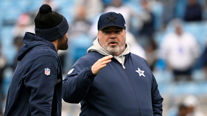 Dallas Cowboys head coach Mike McCarthy with quarterback Dak Prescott before the game at Bank of America Stadium