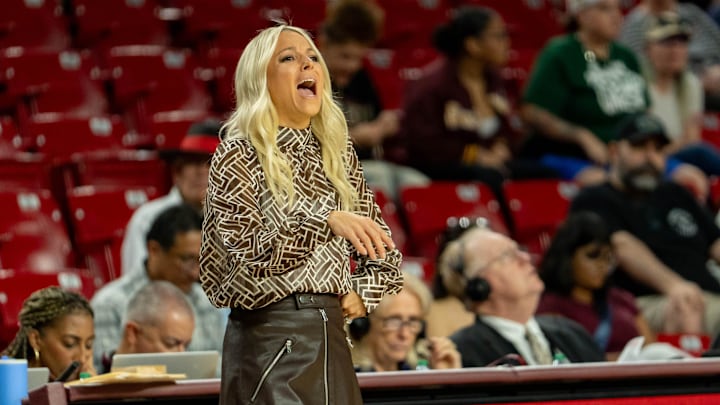 Arizona State Head Coach Molly Miller yells to her players during a game against the Eastern Washington Eagles at Desert Financial Arena in Tempe, on Nov. 8, 2025. Arizona State Head Coach Molly Miller yells to her players during a game against the Eastern Washington Eagles at Desert Financial Arena in Tempe, on Nov. 8, 2025.
