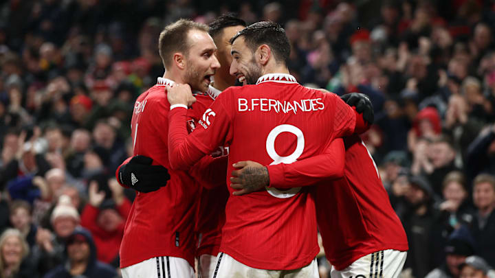 United celebrate scoring against Reading in the FA Cup United celebrate scoring against Reading in the FA Cup