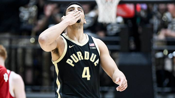 Jan 31, 2025; West Lafayette, Indiana, USA; Purdue Boilermakers forward Trey Kaufman-Renn (4) celebrates after a play. Jan 31, 2025; West Lafayette, Indiana, USA; Purdue Boilermakers forward Trey Kaufman-Renn (4) celebrates after a play.