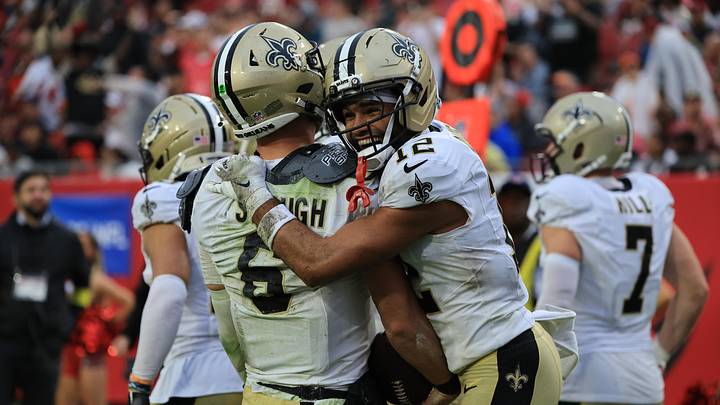 New Orleans Saints quarterback Tyler Shough (6) and wide receiver Chris Olave are hoping they will have a long-term partnership in the NFL if Olave can get a deal done soon. New Orleans Saints quarterback Tyler Shough (6) and wide receiver Chris Olave are hoping they will have a long-term partnership in the NFL if Olave can get a deal done soon.