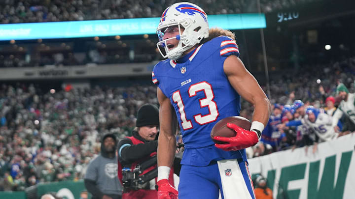Buffalo Bills wide receiver Mack Hollins celebrates after catching a touchdown pass during the first half against the New York Jets. Buffalo Bills wide receiver Mack Hollins celebrates after catching a touchdown pass during the first half against the New York Jets.