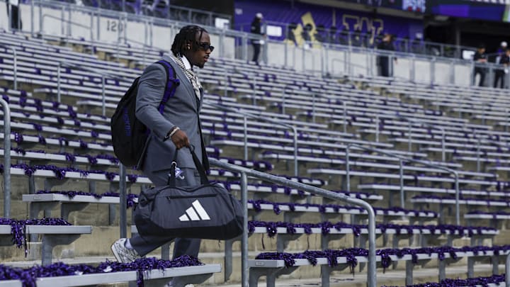 Sep 27, 2025; Seattle, Washington, USA; Washington Huskies running back Jonah Coleman (1) walks into Husky Stadium before a game against the Ohio State Buckeyes. Mandatory Credit: Joe Nicholson-Imagn Images