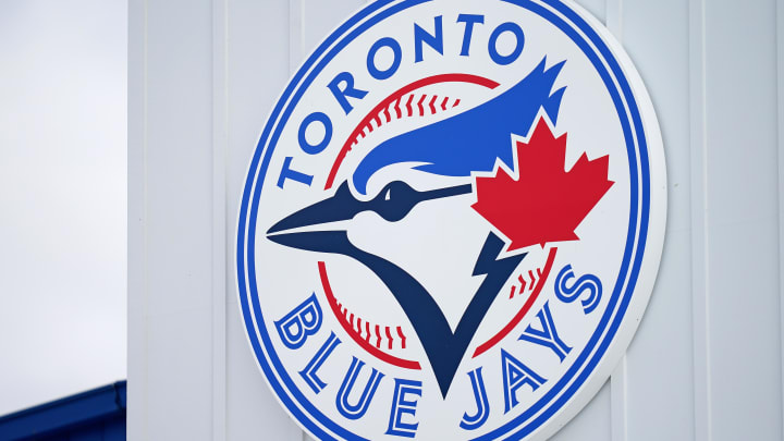 Mar 6, 2021; Dunedin, Florida, USA; A detailed view of the Toronto Blue Jays logo on a building at TD Ballpark during the spring training game between the Toronto Blue Jays and the Philadelphia Phillies. Mandatory Credit: Jasen Vinlove-USA TODAY Sports Mar 6, 2021; Dunedin, Florida, USA; A detailed view of the Toronto Blue Jays logo on a building at TD Ballpark during the spring training game between the Toronto Blue Jays and the Philadelphia Phillies. Mandatory Credit: Jasen Vinlove-USA TODAY Sports