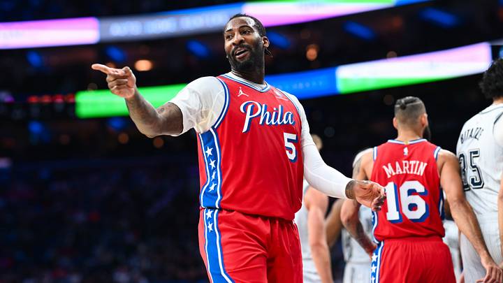 Dec 6, 2024; Philadelphia, Pennsylvania, USA; Philadelphia 76ers center Andre Drummond (5) reacts against the Orlando Magic in the second quarter at Wells Fargo Center. Mandatory Credit: Kyle Ross-Imagn Images Dec 6, 2024; Philadelphia, Pennsylvania, USA; Philadelphia 76ers center Andre Drummond (5) reacts against the Orlando Magic in the second quarter at Wells Fargo Center. Mandatory Credit: Kyle Ross-Imagn Images