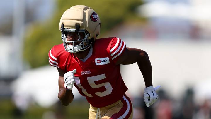 Aug 6, 2026; Santa Clara, CA, USA; San Francisco 49ers wide receiver De'Zhaun Stribling (15) during training camp at SAP Performance Facility. Aug 6, 2026; Santa Clara, CA, USA; San Francisco 49ers wide receiver De'Zhaun Stribling (15) during training camp at SAP Performance Facility.