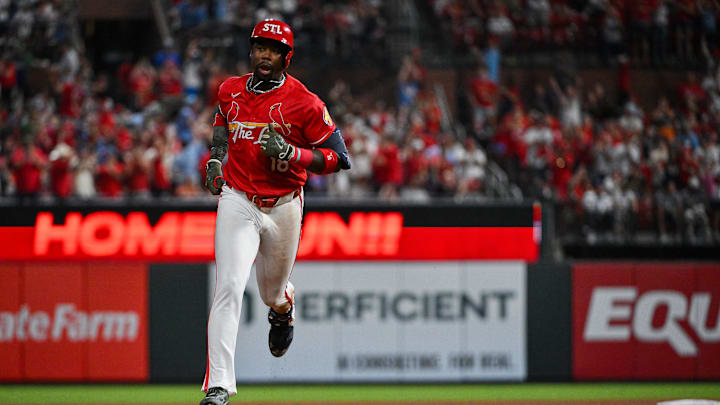 May 15, 2026; St. Louis, Missouri, USA; St. Louis Cardinals right fielder Jordan Walker (18) runs the bases after hitting a two run home run against the Kansas City Royals during the fourth inning at Busch Stadium. Mandatory Credit: Jeff Curry-Imagn Images