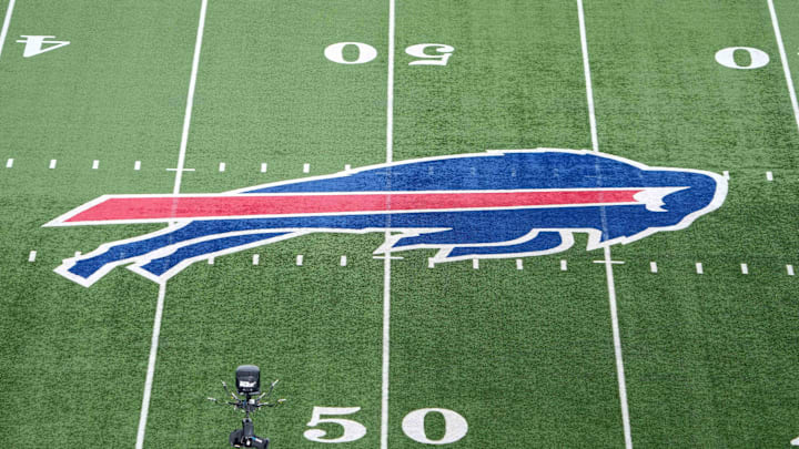 The Buffalo Bills logo at midfield.