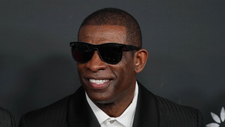 Feb 6, 2025; New Orleans, LA, USA;  Deion Sanders on the red carpet before Super Bowl LIX NFL Honors at Saenger Theatre. Mandatory Credit: Kirby Lee-Imagn Images