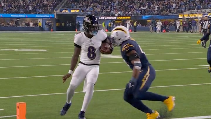 Lamar Jackson scores a rushing touchdown on Monday Night Football.