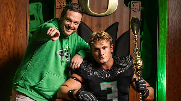 Oregon head coach Dan Lanning and McKay Madsen Oregon head coach Dan Lanning and McKay Madsen