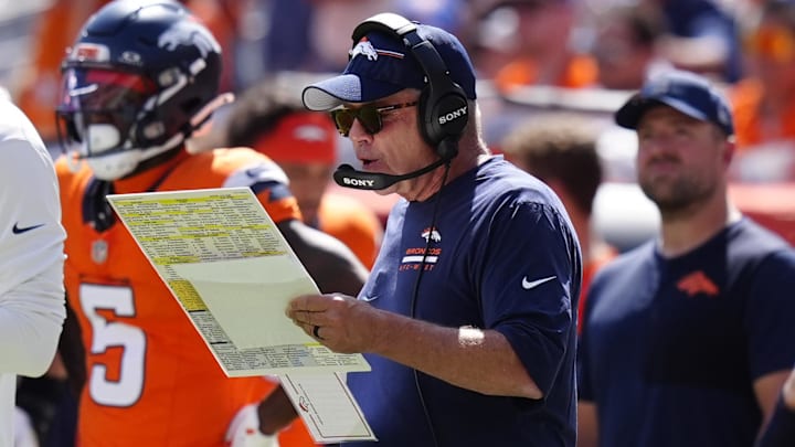 Sep 7, 2025; Denver, Colorado, USA; Denver Broncos head coach Sean Payton in the first half at Empower Field at Mile High. Mandatory Credit: Ron Chenoy-Imagn Images Sep 7, 2025; Denver, Colorado, USA; Denver Broncos head coach Sean Payton in the first half at Empower Field at Mile High. Mandatory Credit: Ron Chenoy-Imagn Images