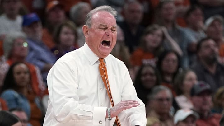 Texas Longhorns head coach Vic Schaefer reacts during the second half against the LSU Tigers at Moody Center. Texas Longhorns head coach Vic Schaefer reacts during the second half against the LSU Tigers at Moody Center.
