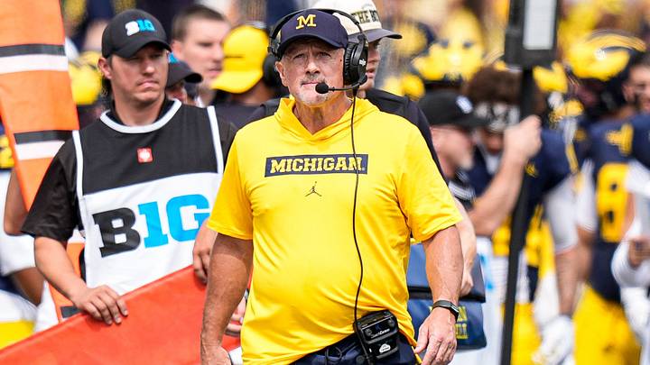 Michigan head coach Kyle Whittingham watches a play against Oklahoma during the first half at Michigan Stadium in Ann Arbor on Saturday, Sept. 12, 2026.