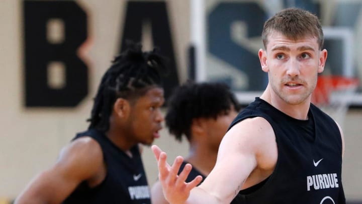 Purdue Boilermakers guard Braden Smith yells down court 