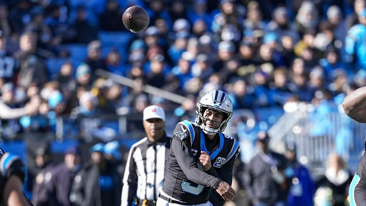 Dec 22, 2024; Charlotte, North Carolina, USA; Carolina Panthers quarterback Bryce Young (9) throws during the first quarter against the Arizona Cardinals at Bank of America Stadium. Mandatory Credit: Jim Dedmon-Imagn Images Dec 22, 2024; Charlotte, North Carolina, USA; Carolina Panthers quarterback Bryce Young (9) throws during the first quarter against the Arizona Cardinals at Bank of America Stadium. Mandatory Credit: Jim Dedmon-Imagn Images