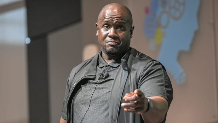 Clemson defensive tackles Coordinator Nick Eason speaks during the Anderson Area Touchdown Club at the Anderson Institute of Technology in Anderson, S.C. Friday, September 8, 2023.