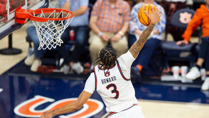 Auburn Tigers forward Jahki Howard put on a dunk contest in the win over Monmouth Auburn Tigers forward Jahki Howard put on a dunk contest in the win over Monmouth